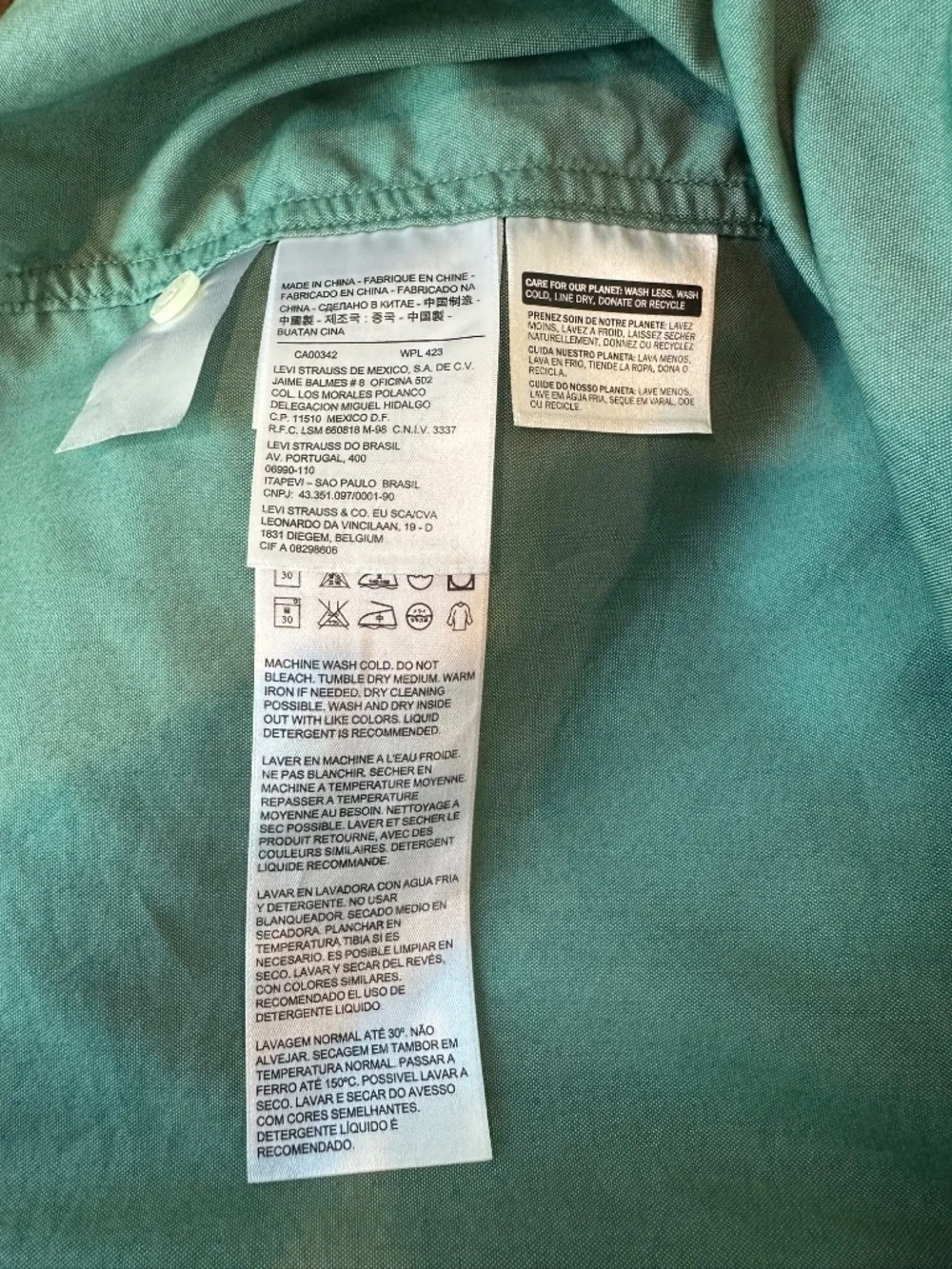 Levi’s Men’s Green Short Sleeve Button-Up Shirt Size S